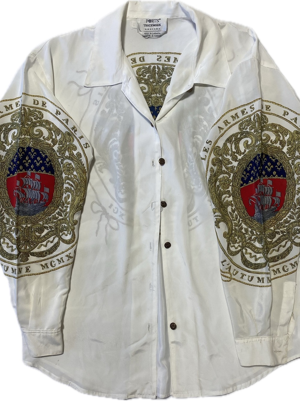 Ports 1961 White Button-Front Shirt with Gold Heraldic Crest